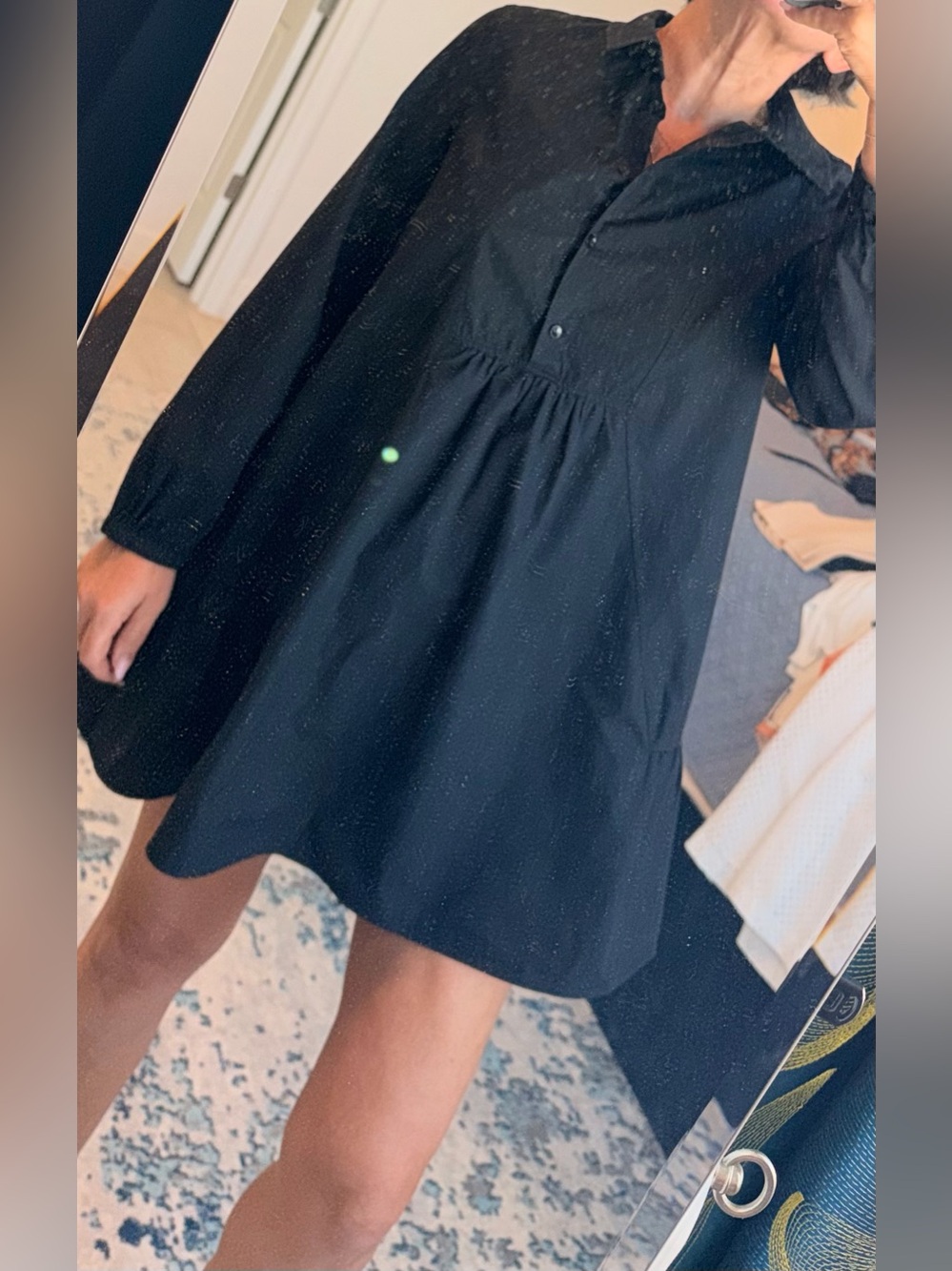 Zara Black Cotton Long-Sleeve Smock Dress